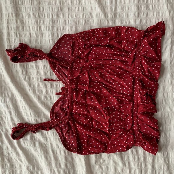 Express Red and White Polka-Dot Ruched Tank Top - Picture 3 of 3